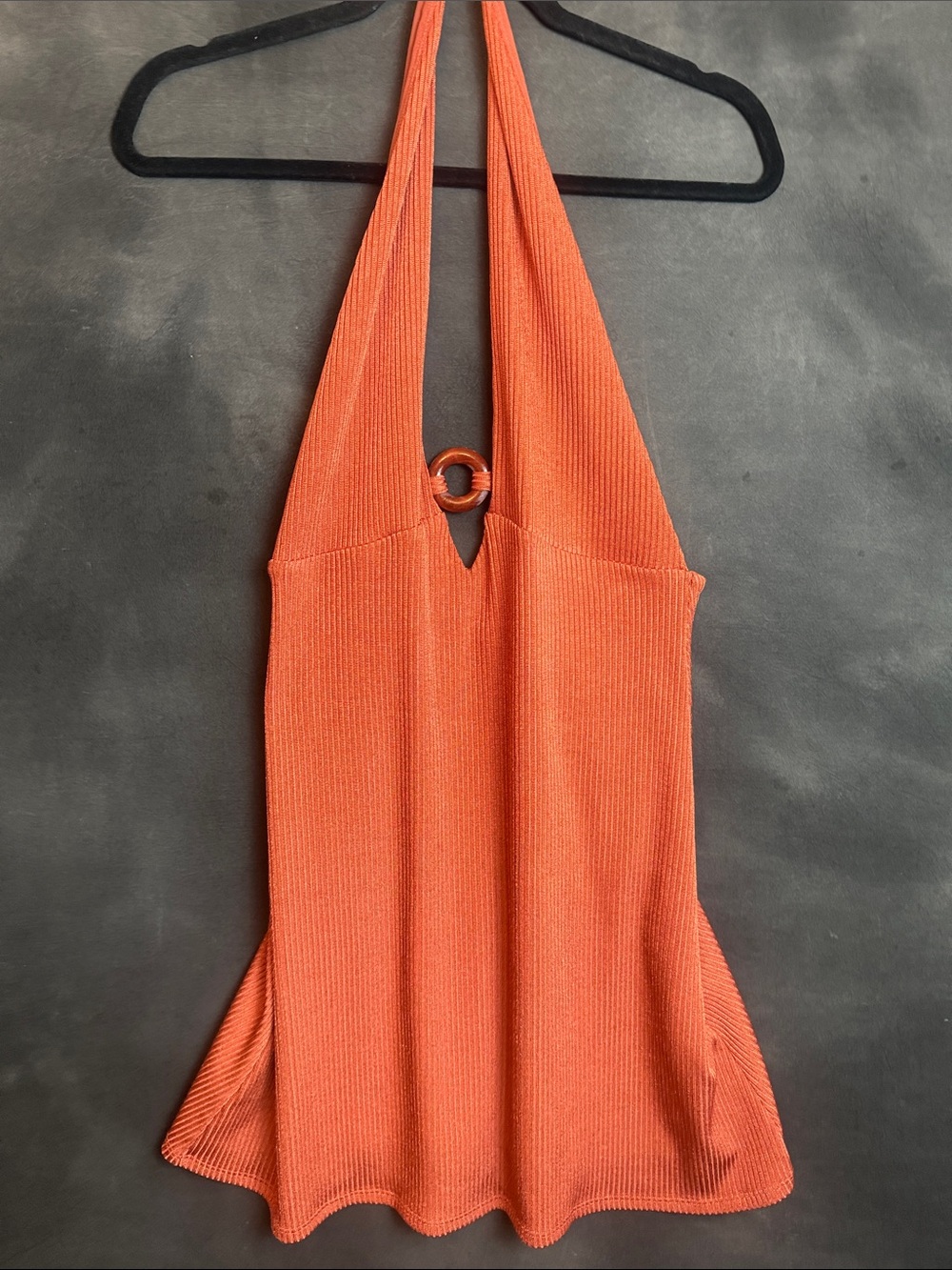 Urban Outfitters Orange Ribbed Ring Halter Mini Dress Knit Bodycon Summer M